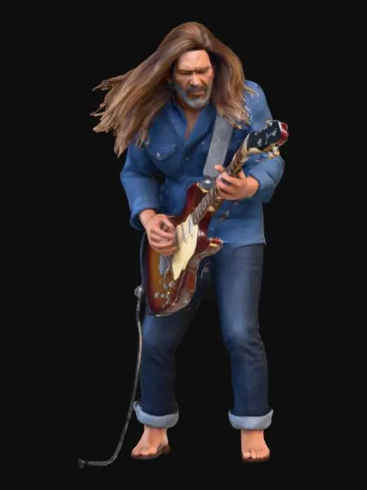 3D model for Ultra detailed highly realistic blues singer. Realistic hair, face, hands, feet, clothes. Realistic ultra high quality textures. Solid infill.