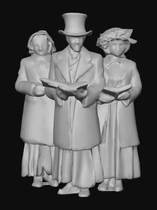 3D model for #Christmas2025#, Ultra realistic, highly detailed Victorian era Christmas carolers. Era appropriate clothing. Detailed faces, hands. Realistic clothing details. Ultra high quality textures. Solid infill.