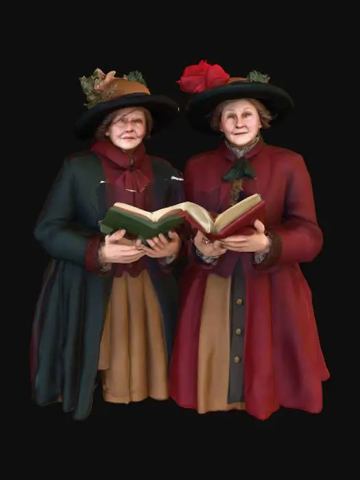 3D model for #Christmas2025#, Ultra realistic, highly detailed Victorian era Christmas carolers. Era appropriate clothing. Detailed faces, hands. Realistic clothing details. Ultra high quality textures. Solid infill.