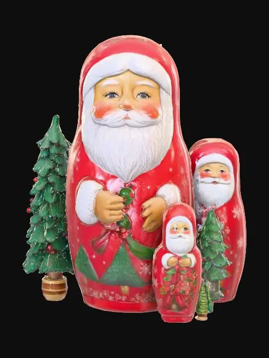 3D model for #Christmas2025#, Highly realistic Christmas themed nesting dolls. Ultra high quality detailed textures. Solid infill.