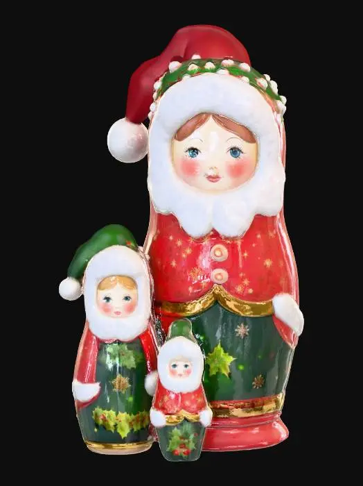3D model for #Christmas2025#, Highly realistic Christmas themed nesting dolls. Ultra high quality detailed textures. Solid infill.