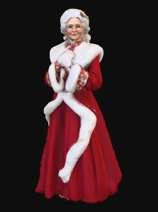 3D model for #Christmas2025#, Highly realistic beautiful Victorian era Mrs. Claus. Era appropriate. Should have a highly detailed face and elegant detailed hands. Ultra high quality detailed textures. Solid infill.
