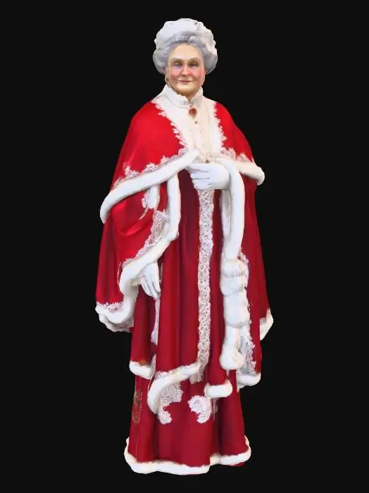 3D model for #Christmas2025#, Highly realistic beautiful Victorian era Mrs. Claus. Era appropriate. Should have a highly detailed face and elegant detailed hands. Ultra high quality detailed textures. Solid infill.