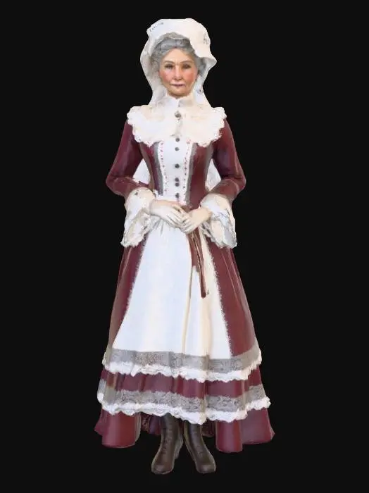 3D model for #Christmas2025#, Highly realistic beautiful Victorian era Mrs. Claus. Era appropriate. Should have a highly detailed face and elegant detailed hands. Ultra high quality detailed textures. Solid infill.