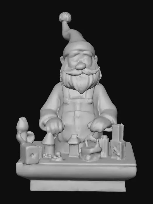 3D model for #Christmas2025#, An old toymaker working on Christmas toys. Ultra highly detailed on all parts. Ultra high quality detailed textures. Solid infill.