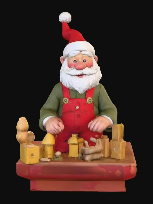 3D model for #Christmas2025#, An old toymaker working on Christmas toys. Ultra highly detailed on all parts. Ultra high quality detailed textures. Solid infill.