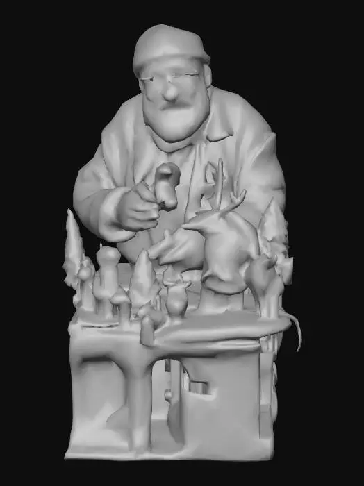 3D model for #Christmas2025#, An old toymaker working on Christmas toys. Ultra highly detailed on all parts. Ultra high quality detailed textures. Solid infill.
