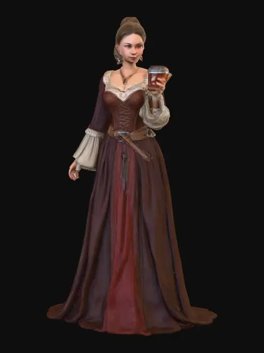 3D model for Highly realistic medieval bar maiden OR barkeep. Highly detailed on all. Period appropriate clothing. Ultra high quality realistic textures on all. Solid infill.