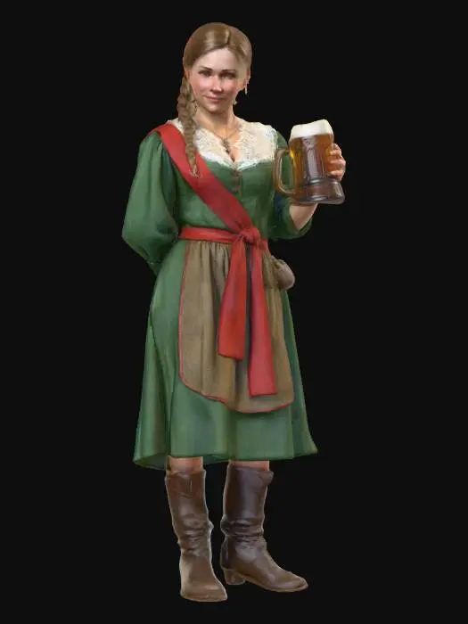 3D model for Highly realistic medieval bar maiden OR barkeep. Highly detailed on all. Period appropriate clothing. Ultra high quality realistic textures on all. Solid infill.