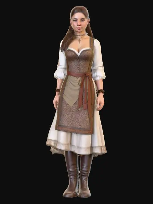 3D model for Highly realistic medieval bar maiden OR barkeep. Highly detailed on all. Period appropriate clothing. Ultra high quality realistic textures on all. Solid infill.