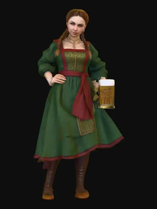3D model for Highly realistic medieval bar maiden OR barkeep. Highly detailed on all. Period appropriate clothing. Ultra high quality realistic textures on all. Solid infill.
