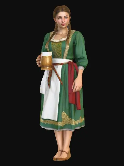 3D model for Highly realistic medieval bar maiden OR barkeep. Highly detailed on all. Period appropriate clothing. Ultra high quality realistic textures on all. Solid infill.