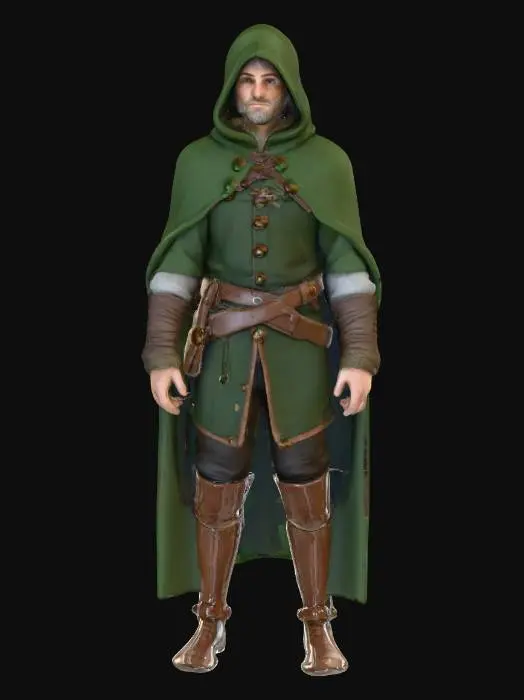 3D model for Highly realistic original fantasy character of Sherwood Forest. Highly detailed on all. Period appropriate clothing. Ultra high quality realistic textures on all. Solid infill.