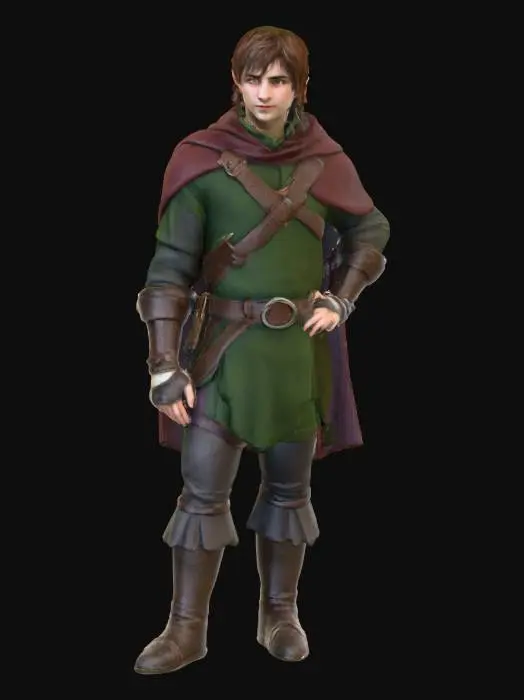 3D model for Highly realistic original fantasy character of Sherwood Forest. Highly detailed on all. Period appropriate clothing. Ultra high quality realistic textures on all. Solid infill.