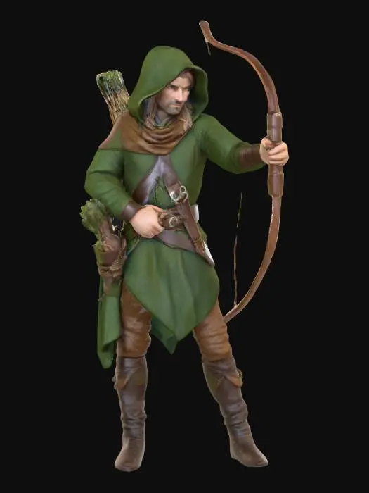 3D model for Highly realistic original fantasy character of Sherwood Forest. Highly detailed on all. Period appropriate clothing. Ultra high quality realistic textures on all. Solid infill.