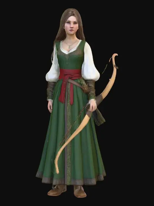 3D model for Highly realistic original fantasy maiden  of Sherwood Forest. Highly detailed on all. Period appropriate clothing. Ultra high quality realistic textures on all. Solid infill.