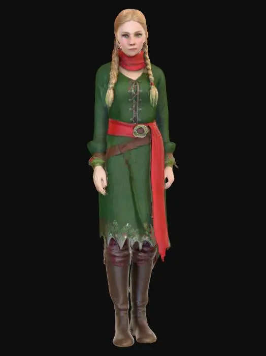 3D model for Highly realistic original fantasy maiden  of Sherwood Forest. Highly detailed on all. Period appropriate clothing. Ultra high quality realistic textures on all. Solid infill.