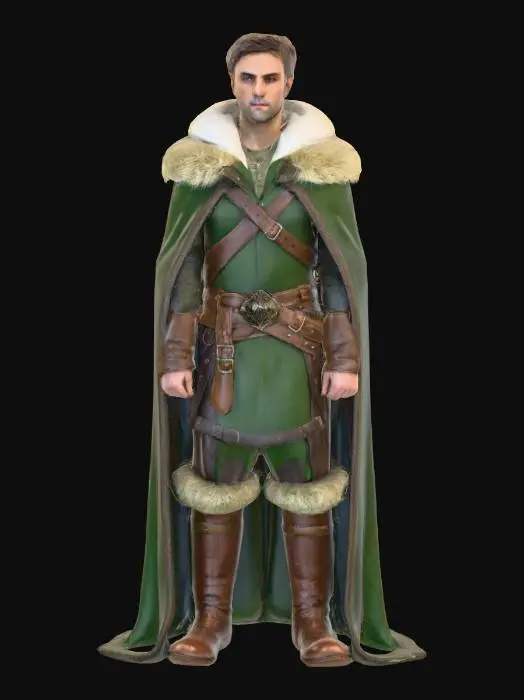 3D model for Highly realistic original fantasy character of Sherwood Forest. Highly detailed on all. Period appropriate clothing. Ultra high quality realistic textures on all. Solid infill.