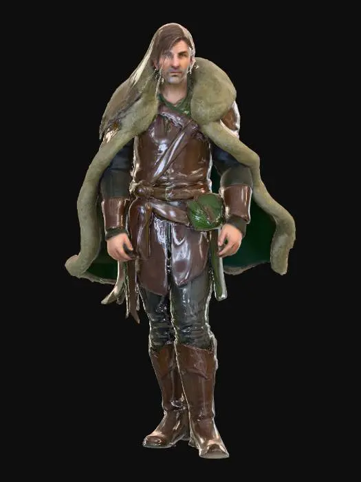 3D model for Highly realistic original fantasy character of Sherwood Forest. Highly detailed on all. Period appropriate clothing. Ultra high quality realistic textures on all. Solid infill.