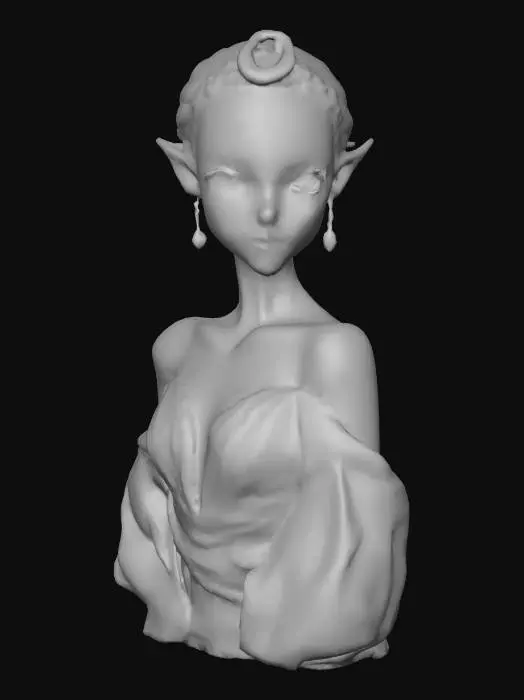 3D model for Highly realistic beautiful alien princess. Her eyes are the color of the moon. Her skin is the color of emerald dotted with gold flecks.  She wears a gown of sapphire color. Her tiara is the shape of a crescent moon. Highly detailed. Ultra high quality textures. Solid infill.