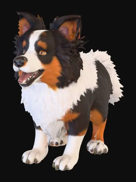 3D model for Photorealistic Australian Shepard in an action pose. Proper proportions. Highly detailed. High quality photorealistic textures. Solid infill.