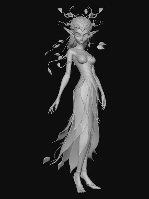 3D model for Ultra realistic humanoid hybrid elf plant fantasy character. Highly detailed. Intimate areas should be covered. Ultra high quality textures. Solid infill. Dynamic poses.