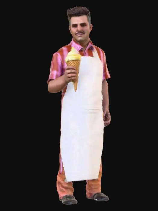 3D model for Photorealistic extremely detailed ice cream man. Highly detailed textures. Realistic clothing textures. Solid infill. Game ready.