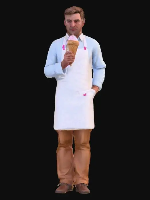 3D model for Photorealistic extremely detailed ice cream man. Highly detailed textures. Realistic clothing textures. Solid infill. Game ready.