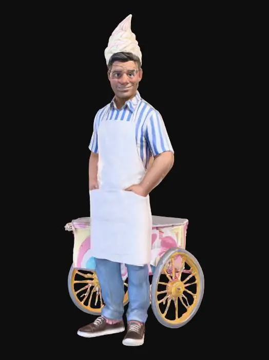 3D model for Photorealistic extremely detailed ice cream man. Highly detailed textures. Realistic clothing textures. Solid infill. Game ready.