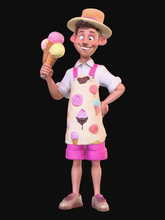 3D model for Photorealistic extremely detailed ice cream man. Highly detailed textures. Realistic clothing textures. Solid infill. Game ready.