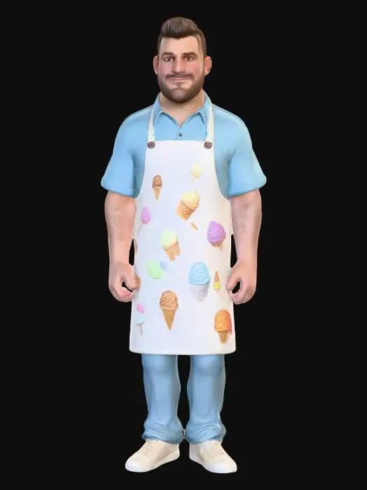 3D model for Photorealistic extremely detailed ice cream man. Highly detailed textures. Realistic clothing textures. Solid infill. Game ready.