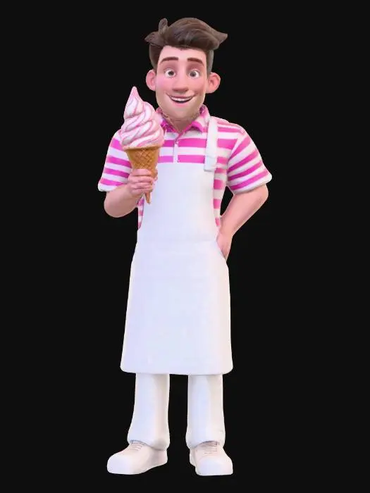 3D model for Photorealistic extremely detailed ice cream man. Highly detailed textures. Realistic clothing textures. Solid infill. Game ready.