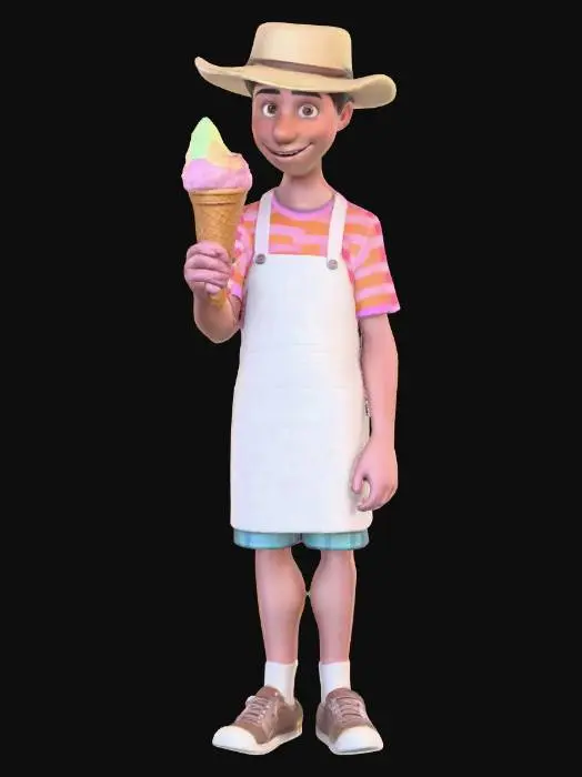 3D model for Photorealistic extremely detailed ice cream vendor. Highly detailed textures. Realistic clothing textures. Solid infill. Game ready.