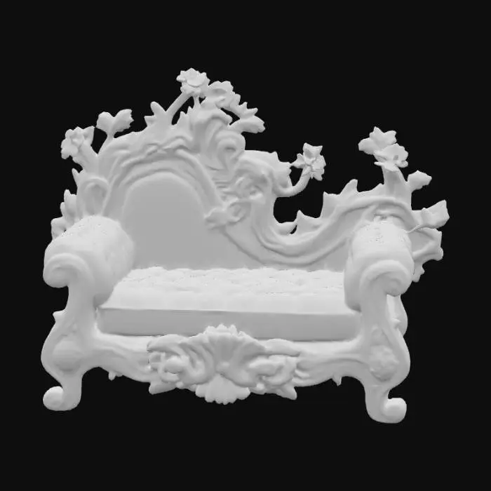 3D model for #PBR#, High quality realistic elf fantasy furniture made of wood. Should have flowers entwined. High detail. Solid infill. High quality realistic textures. 