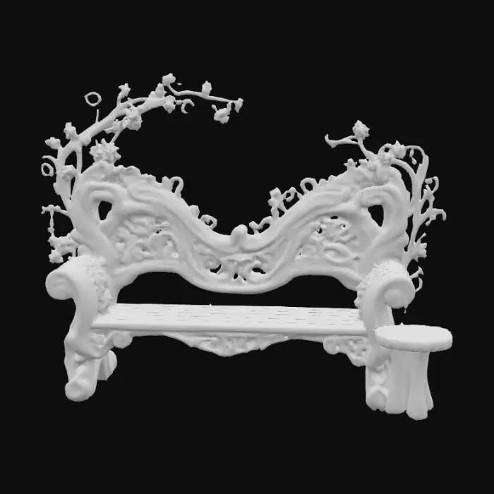 3D model for #PBR#, High quality realistic elf fantasy furniture made of wood. Should have flowers entwined. High detail. Solid infill. High quality realistic textures. 