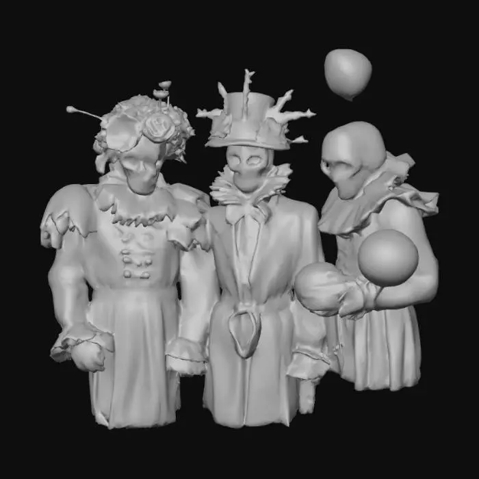 3D model for #Halloween2025#, Abandoned carnival performers. Ultra detailed. Realistic features. Ultra high quality realistic textures.