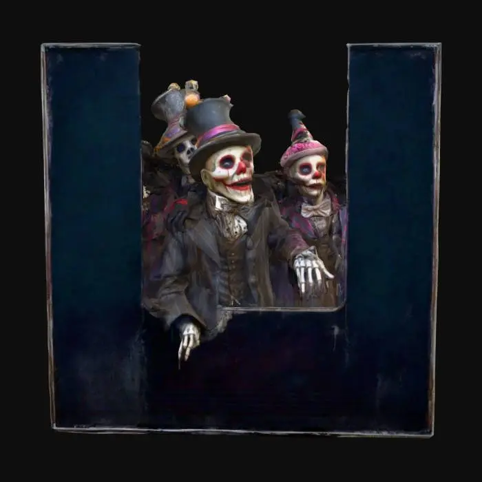 3D model for #Halloween2025#, Abandoned carnival performers. Ultra detailed. Realistic features. Ultra high quality realistic textures.