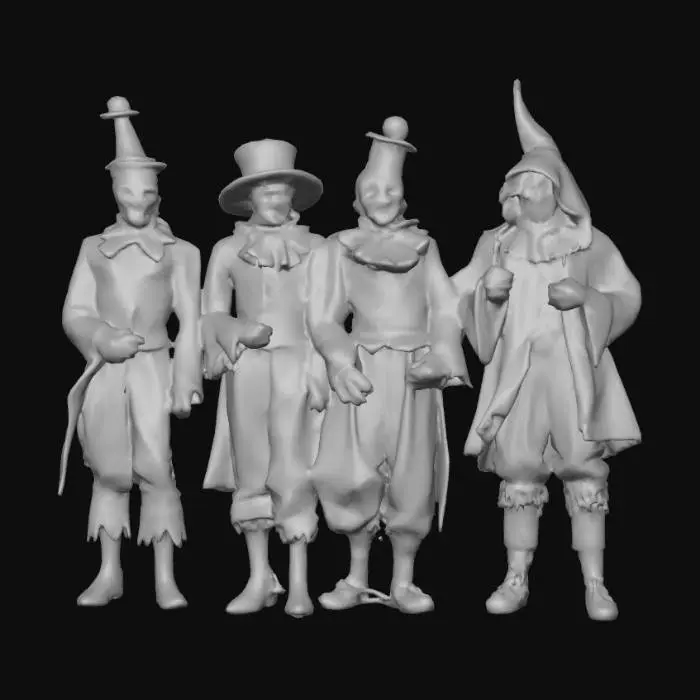 3D model for #Halloween2025#, Abandoned carnival performers. Ultra detailed. Realistic features. Ultra high quality realistic textures.