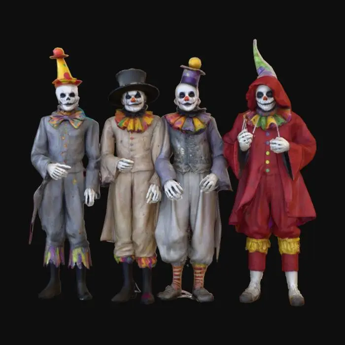 3D model for #Halloween2025#, Abandoned carnival performers. Ultra detailed. Realistic features. Ultra high quality realistic textures.