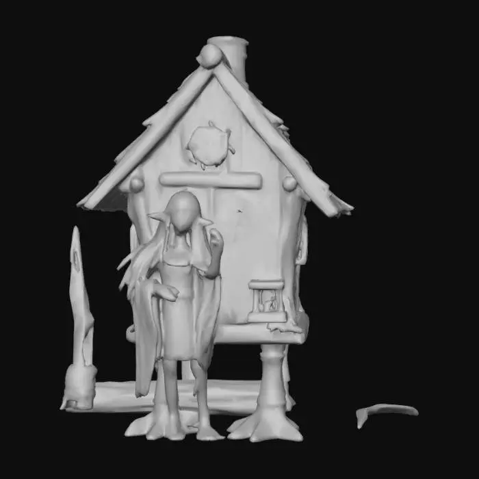 3D model for #Halloween2025#, Ultra detailed realistic depiction of a Baba Yaga. Ultra high quality textures. Solid infill.