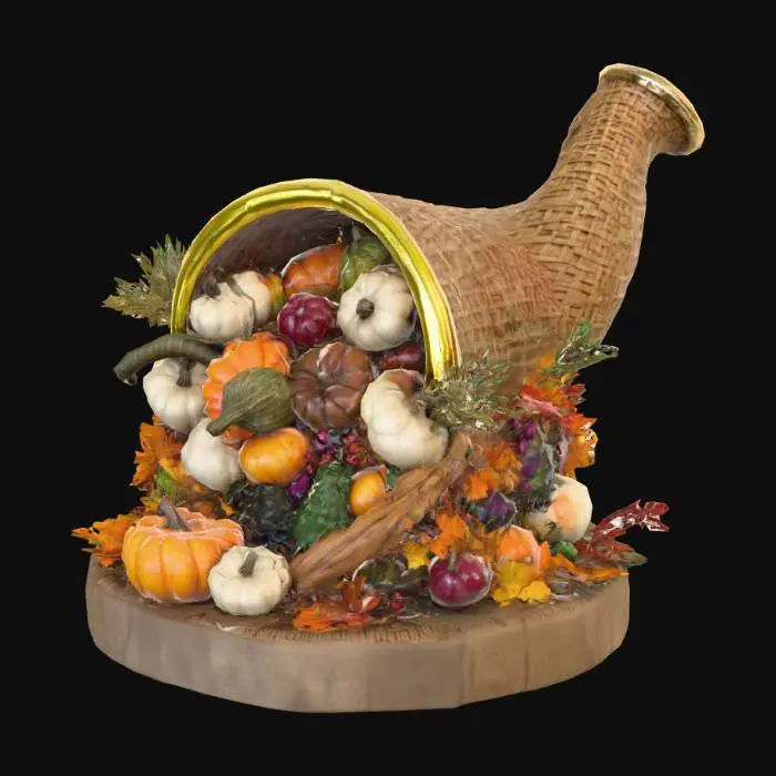 3D model for #Thanksgiving#,  An abundant cornucopia. Ultra realistic. High quality natural looking textures. Solid infill. Highly detailed.