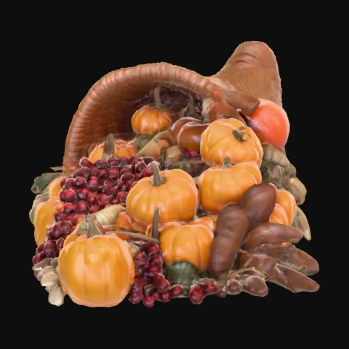 3D model for #Thanksgiving#,  An abundant cornucopia. Ultra realistic. High quality natural looking textures. Solid infill. Highly detailed.