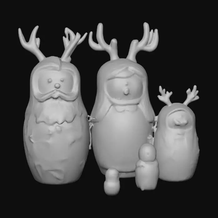 3D model for #Christmas2025#, Highly realistic Christmas themed nesting dolls. Ultra high quality detailed textures. Solid infill.