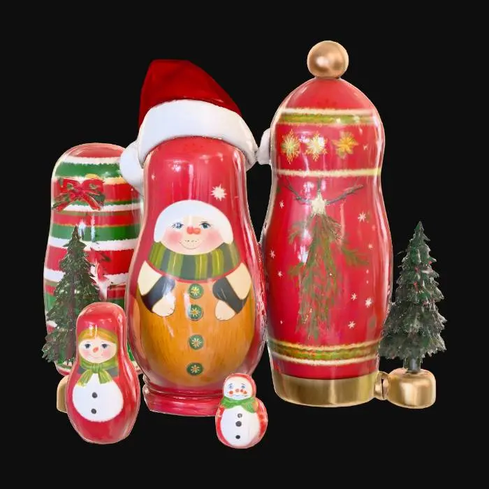 3D model for #Christmas2025#, Highly realistic Christmas themed nesting dolls. Ultra high quality detailed textures. Solid infill.