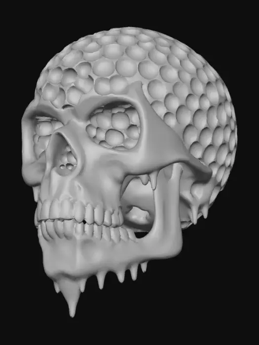 3D model for Skull made from honeycombs. Solid skull. Deep honeycombs. Some dripping with honey
