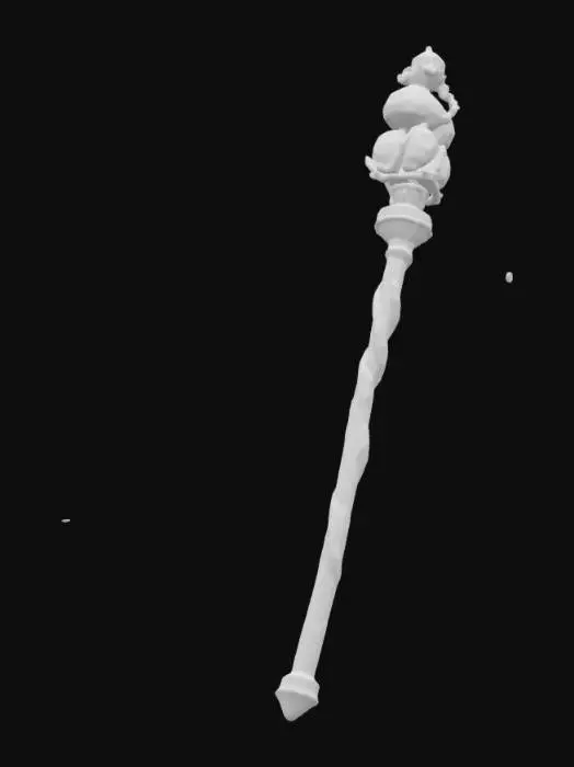 3D model for a magic wand with 3 colorful crystals  embedded in the wand twisted knurled wood