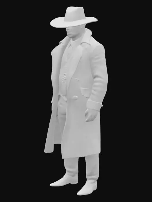 3D model for A Pakistani brown man, in a black coat, pant, vest and long jacket, wearing a British style hat
