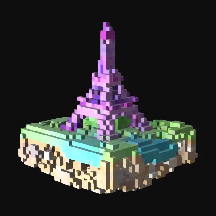 3D model for create the eiffel tower on a floating rock