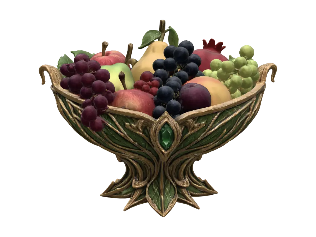 Elven Fruit Basket 3D model, vytvořený pomocí AI