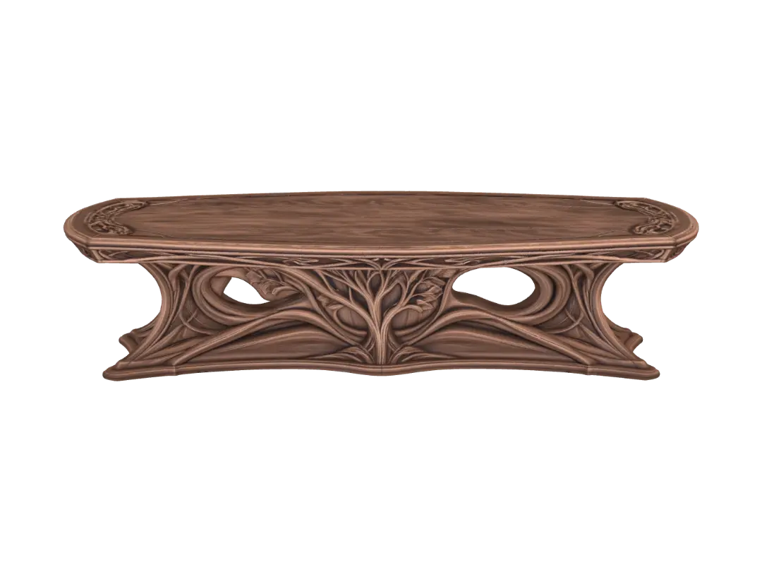 Model 3D Elven Carved Wooden Table - Artnouveau, dijana oleh AI